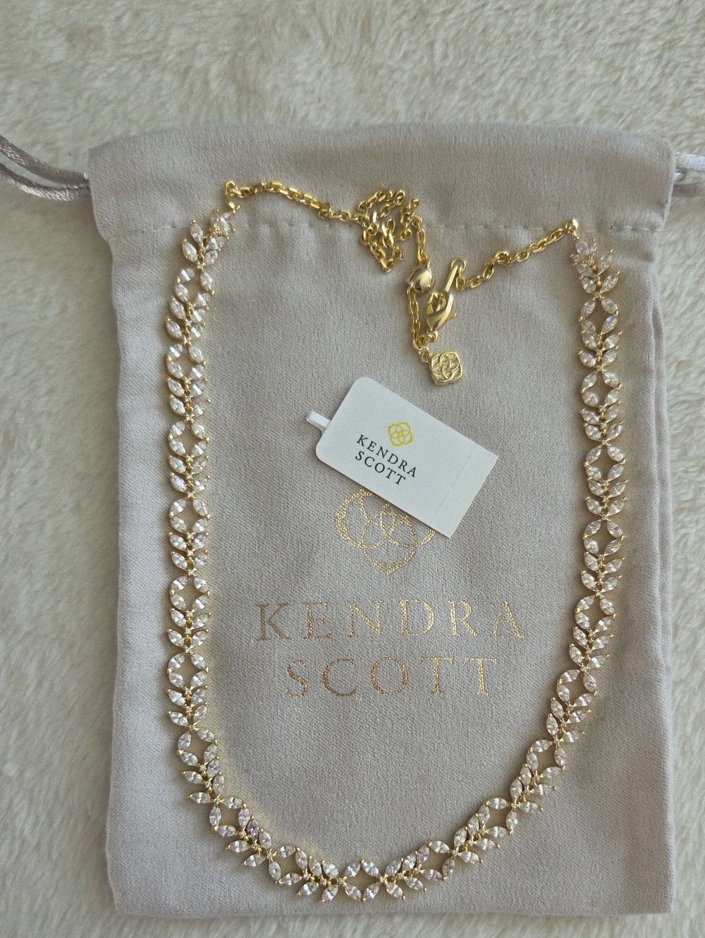 Kendra Scott Rosalie Gold Tennis Necklace in White Crystal NWT Adjustable